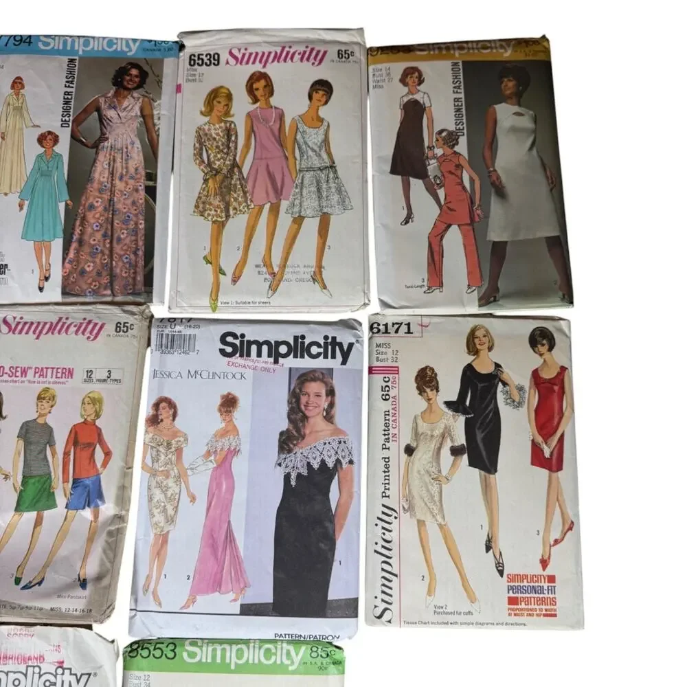 Lot of 10 Simplicity Women's Evening Sewing Patterns 1970s-80s Vintage